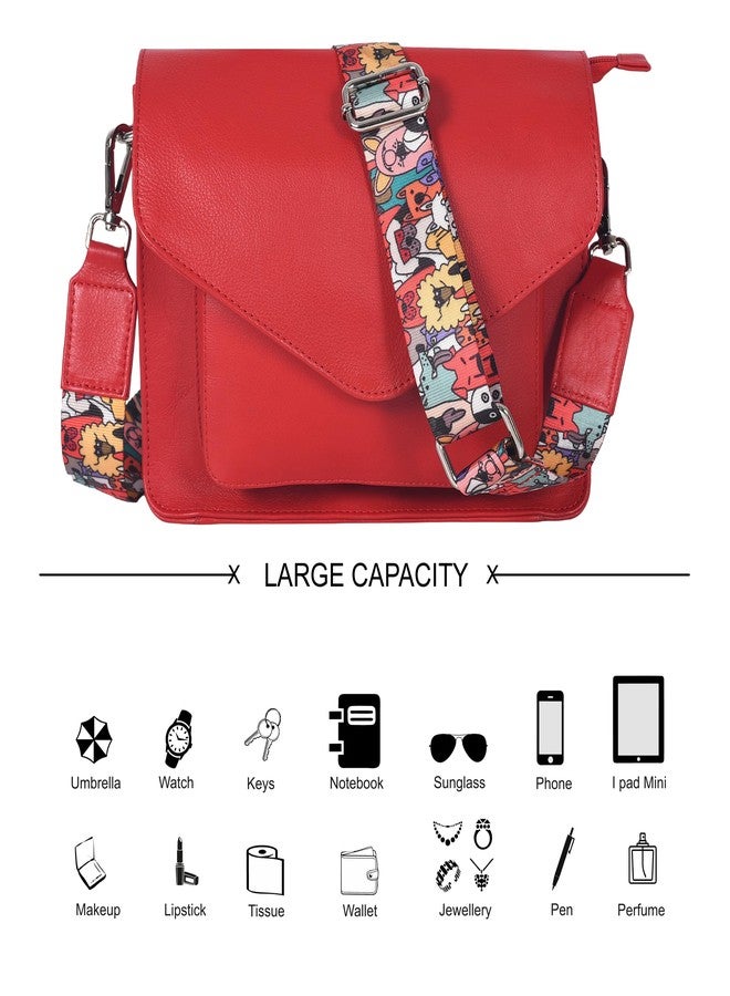 Ozora Leather Flapover Crossbody Handbag Purse for Women with Adjustable Strap & Overflap Snap Closure Tote/Bag, Red Ndm W3, Medium, Chris - Image 5