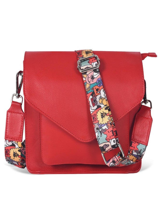 Ozora Leather Flapover Crossbody Handbag Purse for Women with Adjustable Strap & Overflap Snap Closure Tote/Bag, Red Ndm W3, Medium, Chris - Image 1