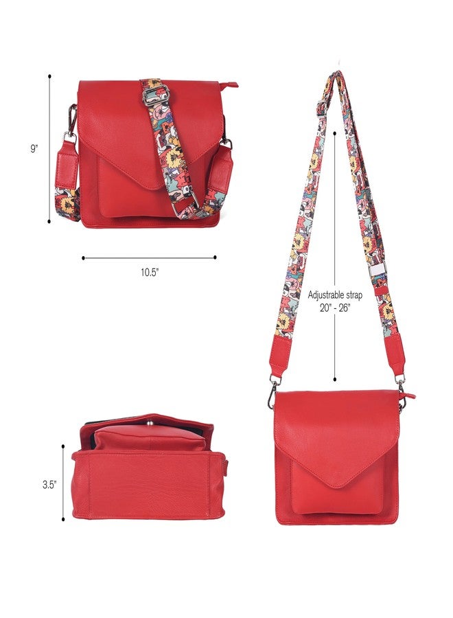 Ozora Leather Flapover Crossbody Handbag Purse for Women with Adjustable Strap & Overflap Snap Closure Tote/Bag, Red Ndm W3, Medium, Chris - Image 4