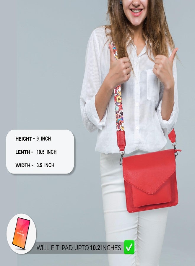 Ozora Leather Flapover Crossbody Handbag Purse for Women with Adjustable Strap & Overflap Snap Closure Tote/Bag, Red Ndm W3, Medium, Chris - Image 2