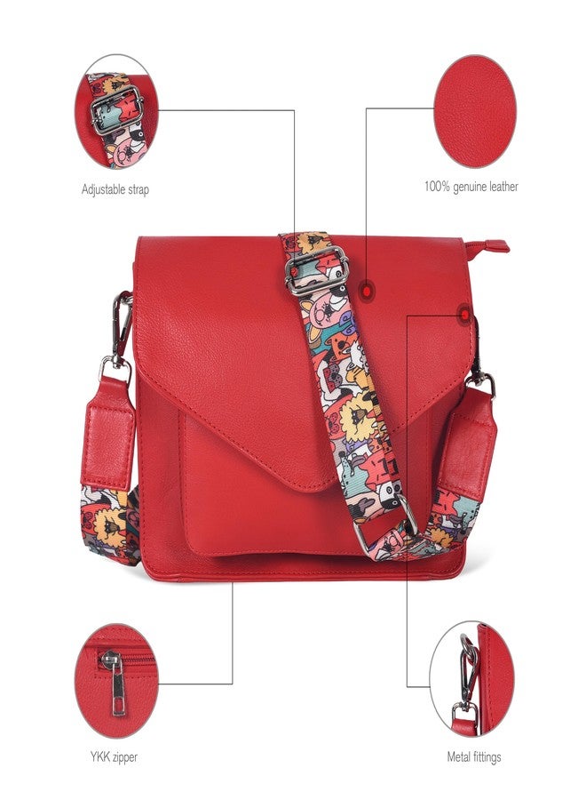 Ozora Leather Flapover Crossbody Handbag Purse for Women with Adjustable Strap & Overflap Snap Closure Tote/Bag, Red Ndm W3, Medium, Chris - Image 3