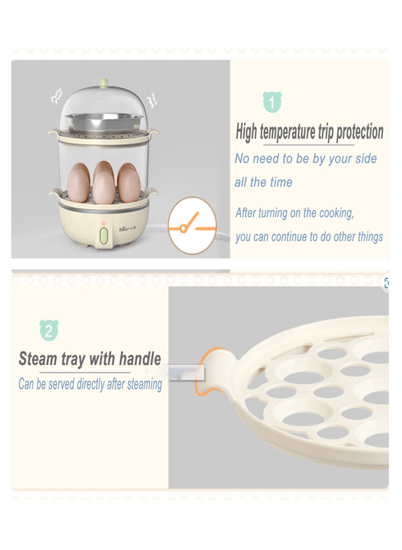 Bear - Multifunctional Mini Electric Rapid Egg Boiler Boiler 1-14 Egg Capacity Double Layer Breakfast Egg Boiler Steamer for Cooking Scrambled Egg Rolls Poached Egg Steamed Vegetable Dumplings - Image 1