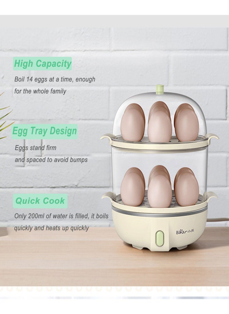 Bear - Multifunctional Mini Electric Rapid Egg Boiler Boiler 1-14 Egg Capacity Double Layer Breakfast Egg Boiler Steamer for Cooking Scrambled Egg Rolls Poached Egg Steamed Vegetable Dumplings - Image 1