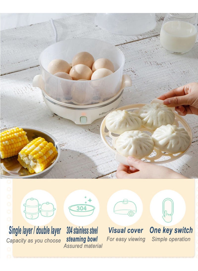 Bear - Multifunctional Mini Electric Rapid Egg Boiler Boiler 1-14 Egg Capacity Double Layer Breakfast Egg Boiler Steamer for Cooking Scrambled Egg Rolls Poached Egg Steamed Vegetable Dumplings - Image 1
