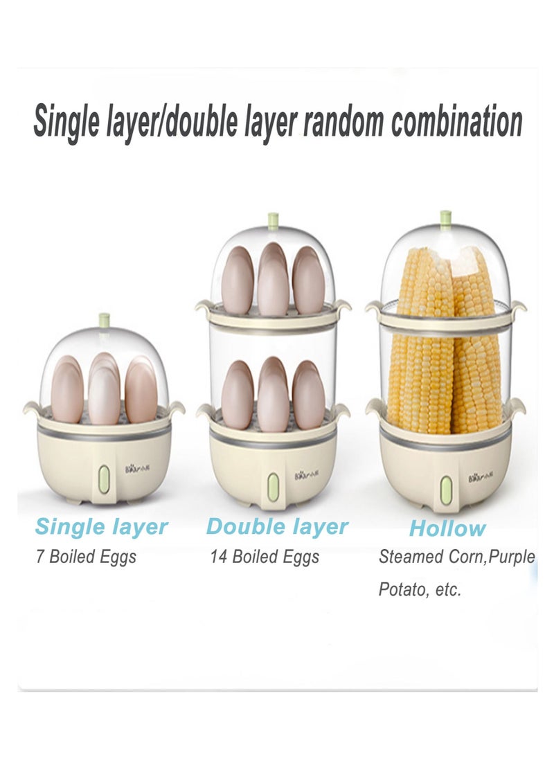 Bear - Multifunctional Mini Electric Rapid Egg Boiler Boiler 1-14 Egg Capacity Double Layer Breakfast Egg Boiler Steamer for Cooking Scrambled Egg Rolls Poached Egg Steamed Vegetable Dumplings - Image 1