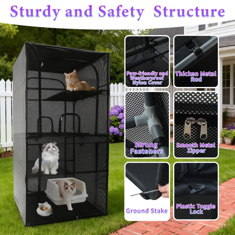 Deblue Catio Outdoor Cat Enclosure Window 72.4" H Large Cat Cage with Perches 4 Tiers Cat Patio Playpen Kitten Kennel for Multiple Indoor Cats (36.2â€œLÃ— 36.2â€W Ã—72.4" H) - Image 4
