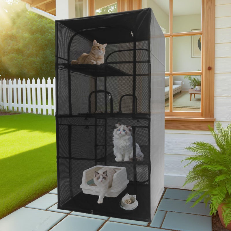 Deblue Catio Outdoor Cat Enclosure Window 72.4" H Large Cat Cage with Perches 4 Tiers Cat Patio Playpen Kitten Kennel for Multiple Indoor Cats (36.2â€œLÃ— 36.2â€W Ã—72.4" H) - Image 1