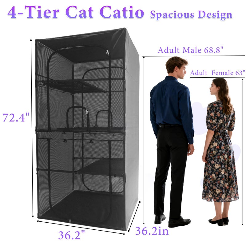 Deblue Catio Outdoor Cat Enclosure Window 72.4" H Large Cat Cage with Perches 4 Tiers Cat Patio Playpen Kitten Kennel for Multiple Indoor Cats (36.2â€œLÃ— 36.2â€W Ã—72.4" H) - Image 3