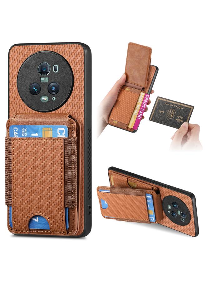 Green Tiger Case For Honor Magic5 Pro Carbon Fiber Vertical Flip Wallet Stand Phone Case - Image 1