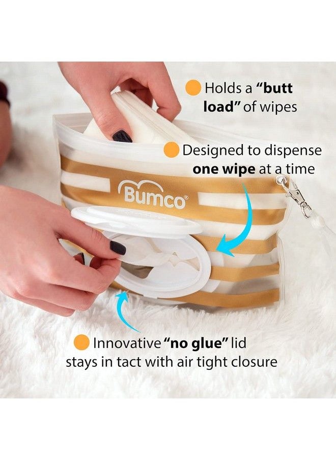 Baby Bum Brush - Bumco Airtight Wipes Dispenser Keeps Wet Reusable Refillable Pouch Diaper Bag Organizer For Travel Carrying Clutch Unique Baby Gift For Girl Boy [Pink] - Image 1