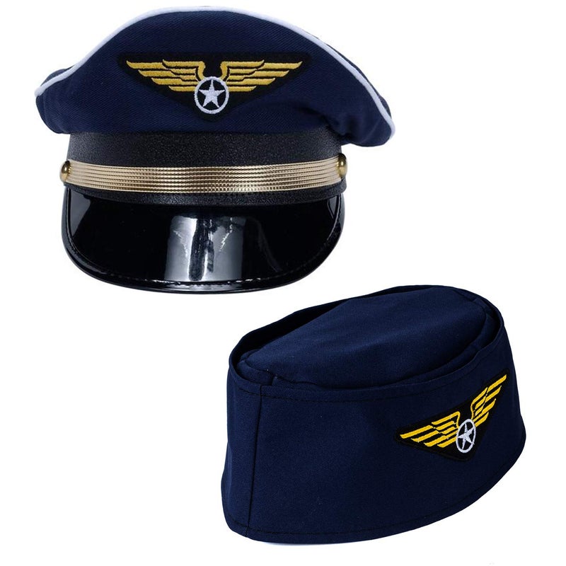Tigerdoe Pilot Hat - 2 Pack - Captain Pilot Hats - Pilot and Flight Attendant Costume - Couples Costumes - Image 1