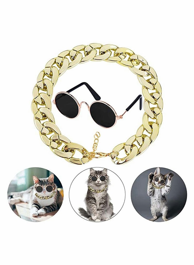 Glasses For Cats, 2Pcs Cat Glasses Cat Gold Chain And Cat Sunglasses - Image 1