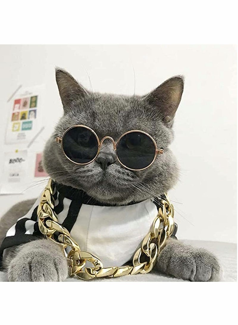 Glasses For Cats, 2Pcs Cat Glasses Cat Gold Chain And Cat Sunglasses - Image 2