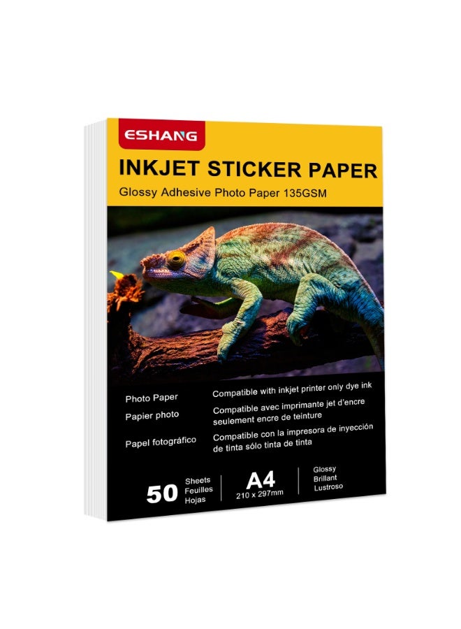 ESHANG A4 Self-Adhesive Glossy Photo Paper - 135g/135gsm Sticker Paper for Inkjet Printers | 50 Sheets | Peel & Stick Craft, Labels - Image 1