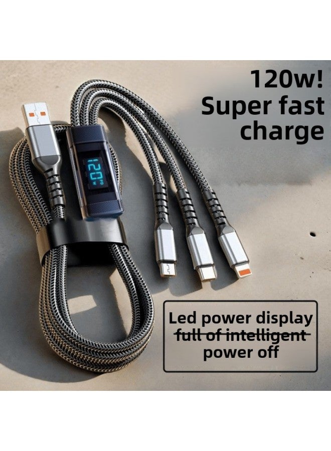 120W Super Fast Charge Digital Display Three-in-One Data Cable One-to-Three Charging Cable For Apple Huawei OPPO Flash Charge-Color:One For Three (120w Super Fast Charging) Led Display-Line Length:S - Image 1