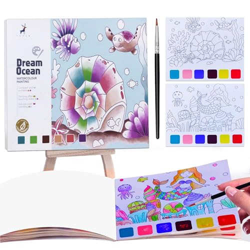 Kidology Water Color Books for Kid, Painting Book with 20 Sheet, 1 Brush, Mini Watercolor Book, Educational Montessori Toy, Gift for Boys Girls, Art & Craft Travel Activity (Dream Ocean) - Image 1