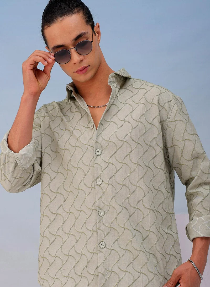 The Indian Garage Co Men Relaxed Fit Solid Full Sleeves Cutaway Collar Resort Wear Shirt