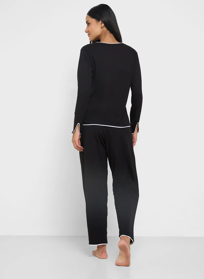 جينجر Cotton Long Sleeves Top & Relaxed Pyjama Set