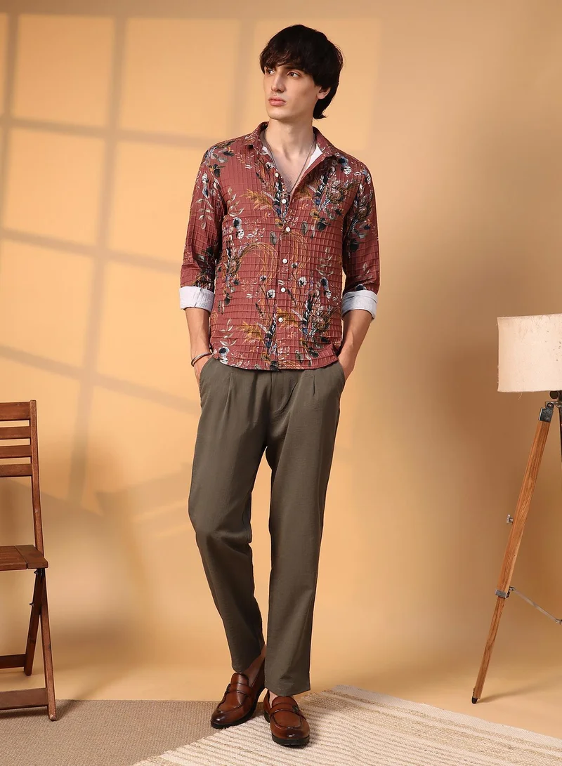 CAHOOT  Men's Terracotta Brown Sunflower-Waffle Shirt for Men | Best Price UAE