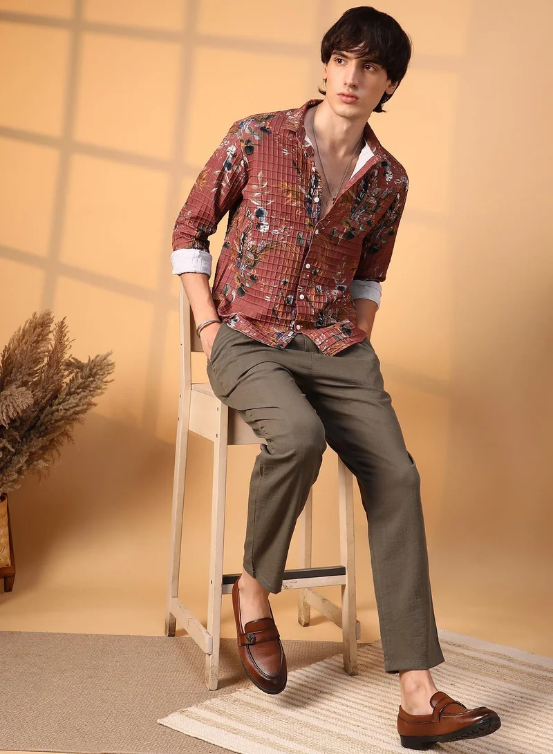 CAHOOT  Men's Terracotta Brown Sunflower-Waffle Shirt for Men | Best Price UAE