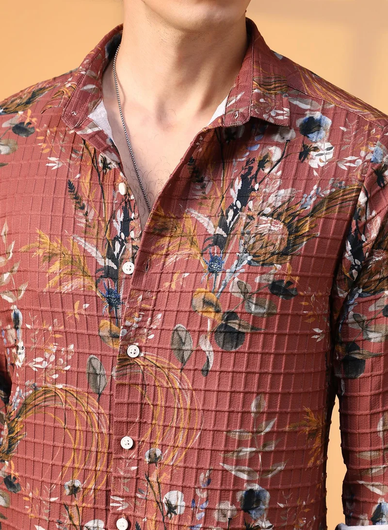 CAHOOT  Men's Terracotta Brown Sunflower-Waffle Shirt for Men | Best Price UAE