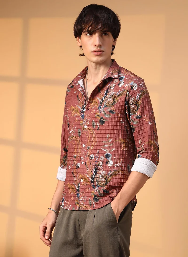CAHOOT  Men's Terracotta Brown Sunflower-Waffle Shirt for Men | Best Price UAE