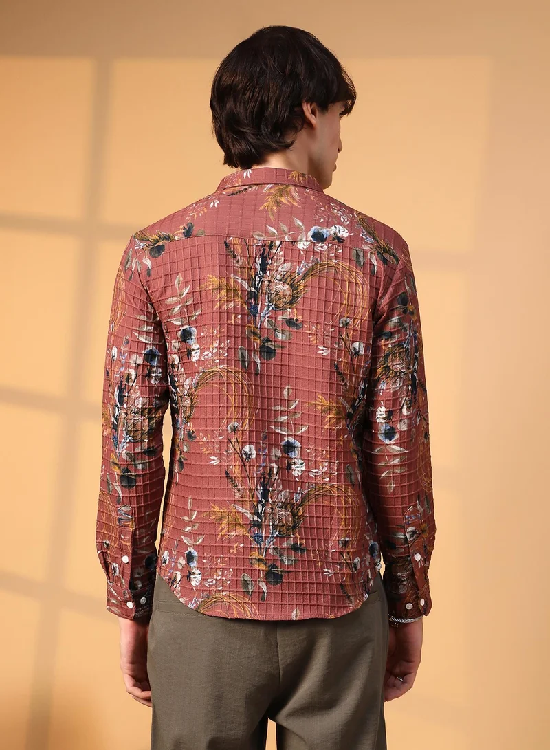 CAHOOT  Men's Terracotta Brown Sunflower-Waffle Shirt for Men | Best Price UAE