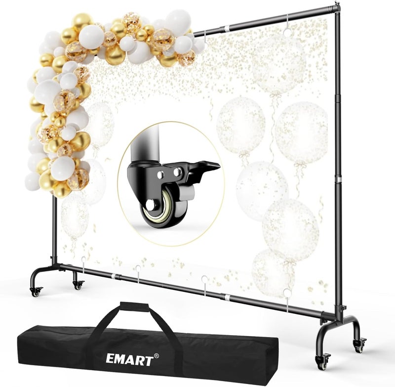 EMART Wear resistant upgraded material Backdrop Stand with Wheels 10x7.5ft/3x2.3m(WxH), Moveable Banner Holder Adjustable Photo Back Drop Frame for Parties Decoration, Photoshoot, Trade Show Global trendy simple build - Image 1