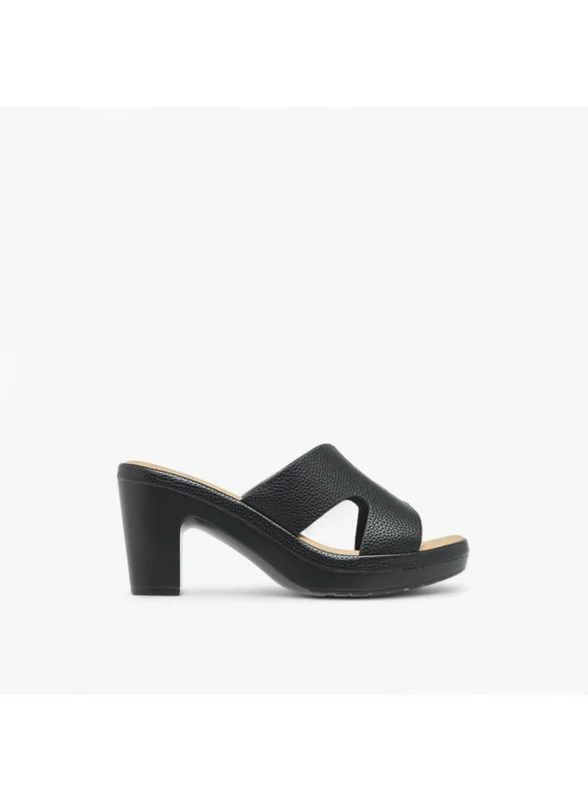 Women Cut-Out Detail Slip-On Sandals with Block Heels