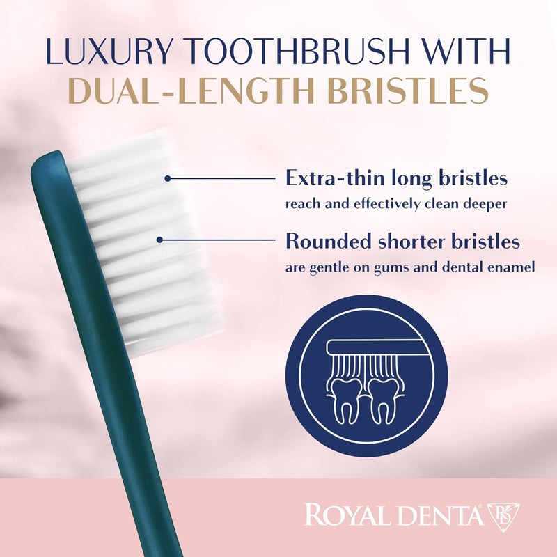 Royal Denta فرشاة أسنان ناعمة جدًا وحساسة للبالغين، بشعيرات ناعمة للغاية مخصصة للأسنان الحساسة واللثة الحساسة، بجزيئات فضية، لون أخضر معدني، - Image 2