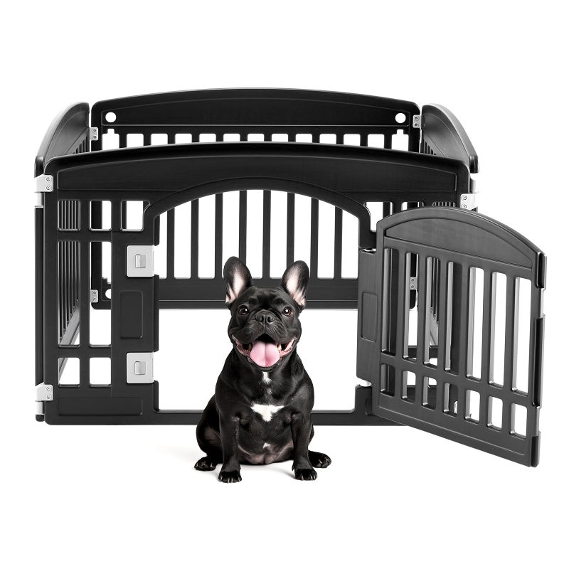 DUMOS Dog Playpen 4 Panel 24" Plastic Exercise Pen with Door Small Puppy, Medium Dogs Animal Pet for Outdoor, Garden, Yard, RV Camping - Black - Image 1