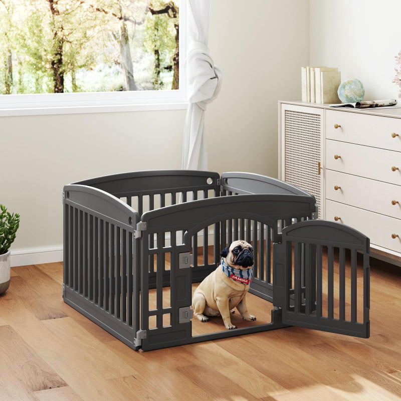 DUMOS Dog Playpen 4 Panel 24" Plastic Exercise Pen with Door Small Puppy, Medium Dogs Animal Pet for Outdoor, Garden, Yard, RV Camping - Black - Image 2