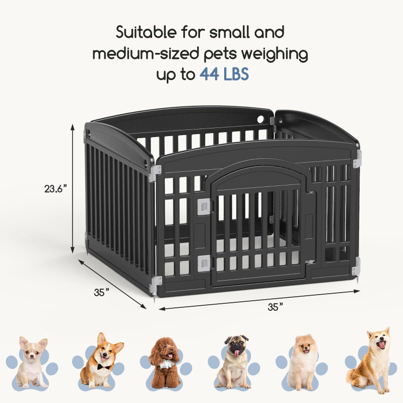 DUMOS Dog Playpen 4 Panel 24" Plastic Exercise Pen with Door Small Puppy, Medium Dogs Animal Pet for Outdoor, Garden, Yard, RV Camping - Black - Image 5