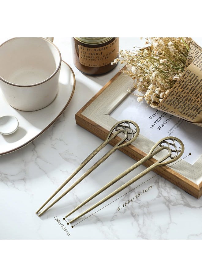 Chuangdi 2 Pieces Nordic Classical Metal U Shaped Hairpin Vintage Hair Sticks Hair Fork Pins 2 Prong Updo Chignon Pins Accessory for Women Hairstyles  - Image 2