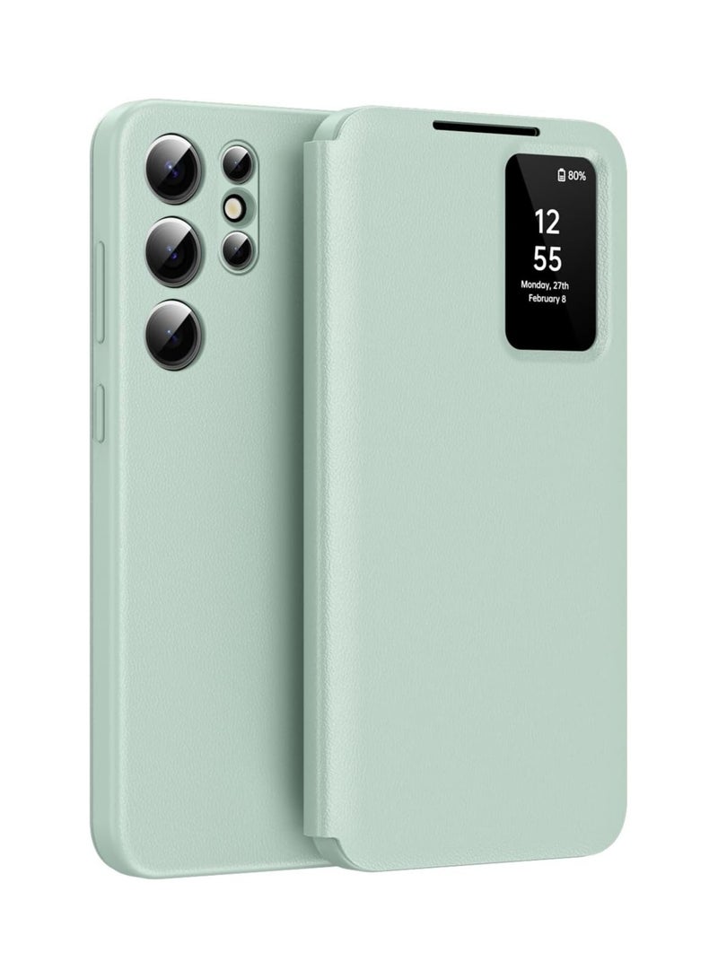 **غطاء قابل للطي متوافق مع Galaxy S26 Ultra - حقيبة نوم بنافذة ذكية مع فتحة بطاقة، حافظة جلدية واقية مضادة للصدمات.**