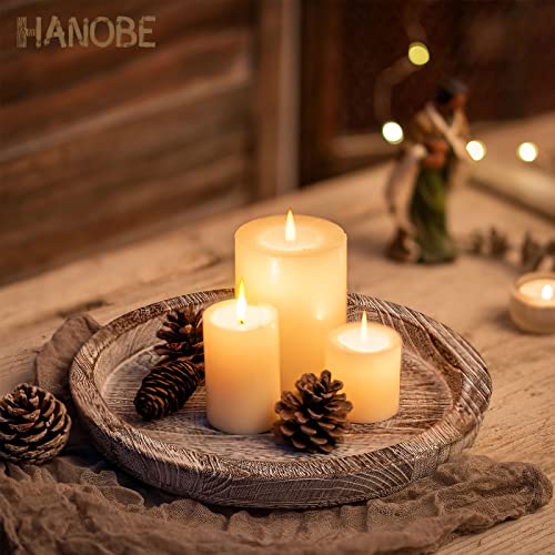 Hanobe Rustic Wooden Serving Tray Set of 2 Round Wood Butler Decorative Tray Whitewash Centerpiece Candle Holder Trays Farmhouse Ottoman Tray for Decor Kitchen Counter Home Decor for Coffee Table - Image 2