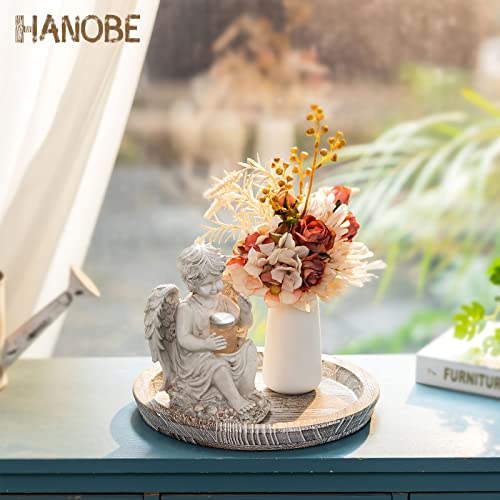 Hanobe Rustic Wooden Serving Tray Set of 2 Round Wood Butler Decorative Tray Whitewash Centerpiece Candle Holder Trays Farmhouse Ottoman Tray for Decor Kitchen Counter Home Decor for Coffee Table - Image 4