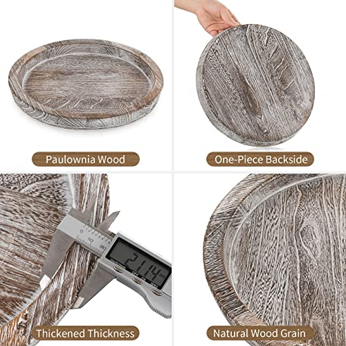 Hanobe Rustic Wooden Serving Tray Set of 2 Round Wood Butler Decorative Tray Whitewash Centerpiece Candle Holder Trays Farmhouse Ottoman Tray for Decor Kitchen Counter Home Decor for Coffee Table - Image 5