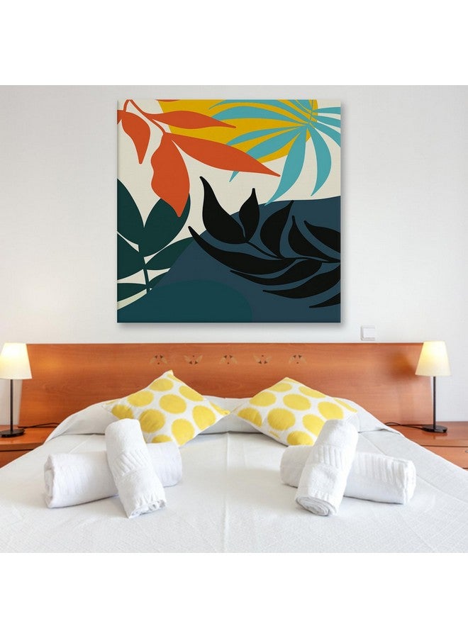 LADECOR Jungle Leave Painting Modern Abstract Art Decoration Canvas Framed Nature Wall Art for Living Room, Bedroom, and Office Wall Décor (24 Inch x 24 Inch, C) - Image 1