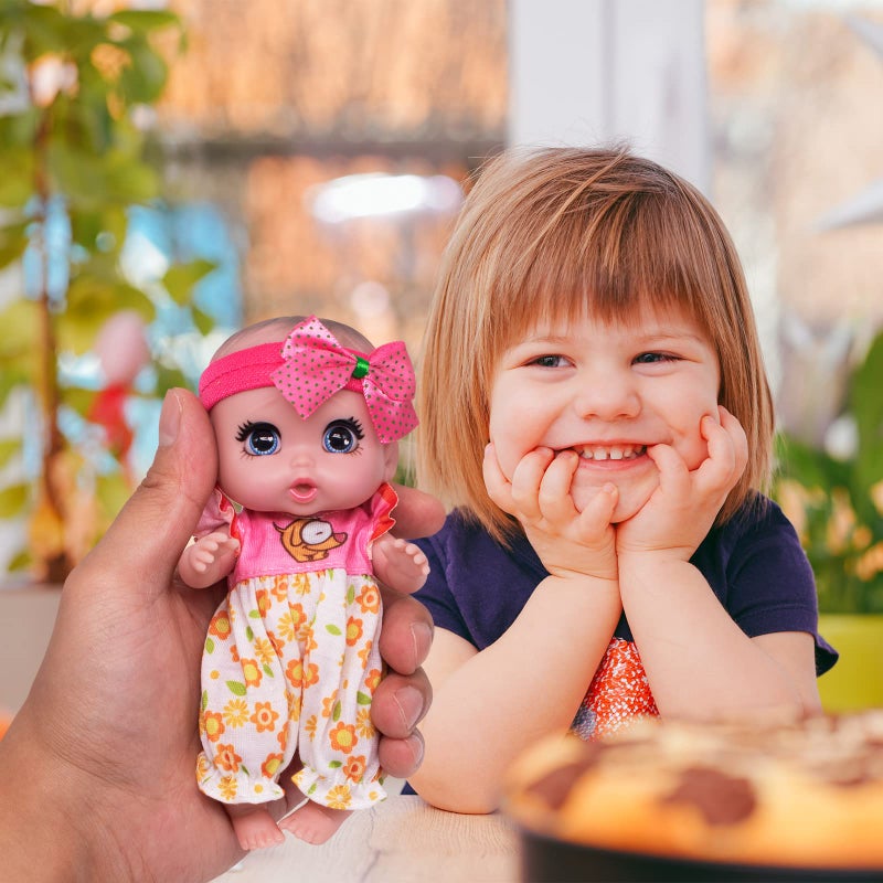 Beem Jun 6" Cute Small Baby Doll Newborn Baby All Vinyl Reborn Baby Dolls for Girls Swivel Mini Dolls 16 cm Crying Baby DIY Toys for Ages 3+(Pink) - Image 4