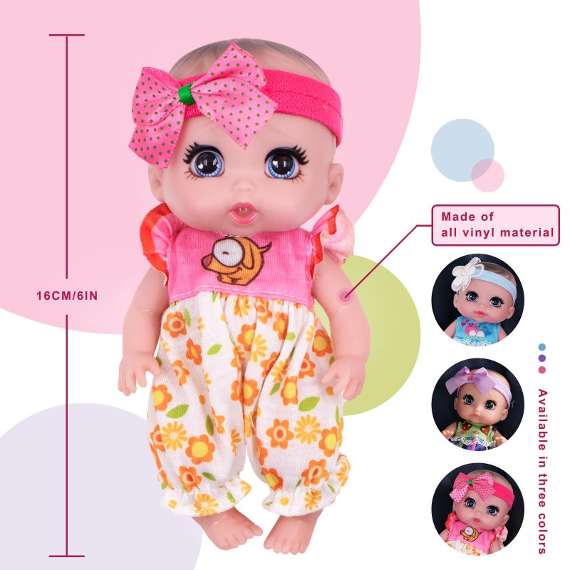 Beem Jun 6" Cute Small Baby Doll Newborn Baby All Vinyl Reborn Baby Dolls for Girls Swivel Mini Dolls 16 cm Crying Baby DIY Toys for Ages 3+(Pink) - Image 2