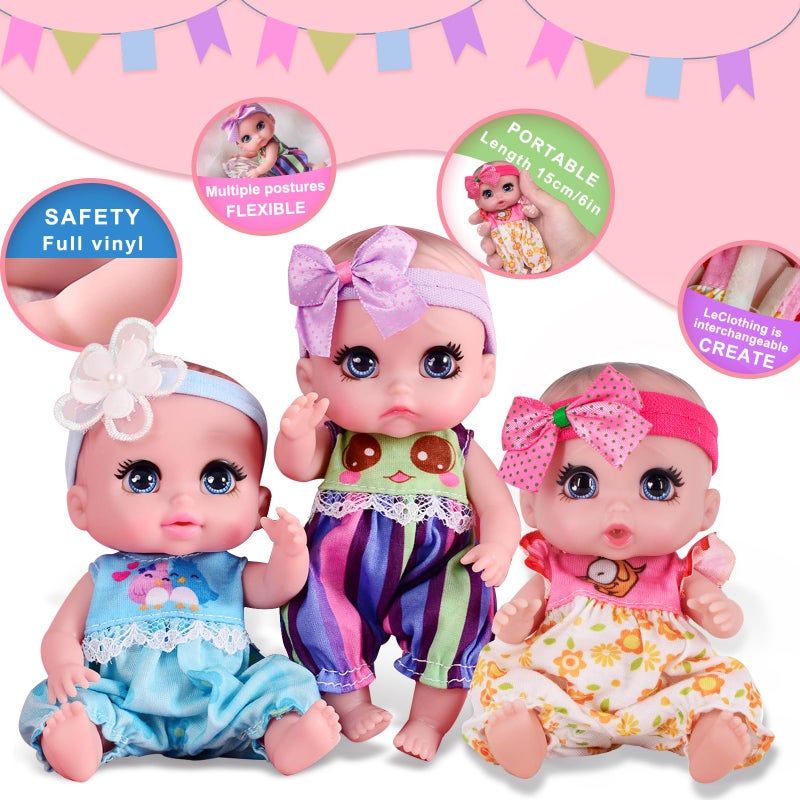 Beem Jun 6" Cute Small Baby Doll Newborn Baby All Vinyl Reborn Baby Dolls for Girls Swivel Mini Dolls 16 cm Crying Baby DIY Toys for Ages 3+(Pink) - Image 5
