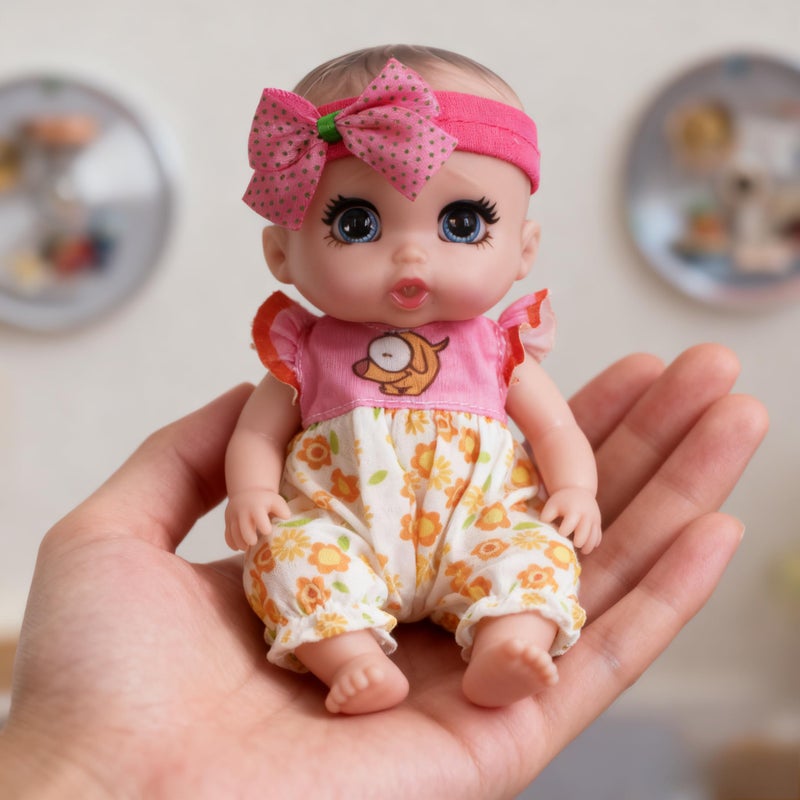 Beem Jun 6" Cute Small Baby Doll Newborn Baby All Vinyl Reborn Baby Dolls for Girls Swivel Mini Dolls 16 cm Crying Baby DIY Toys for Ages 3+(Pink) - Image 3