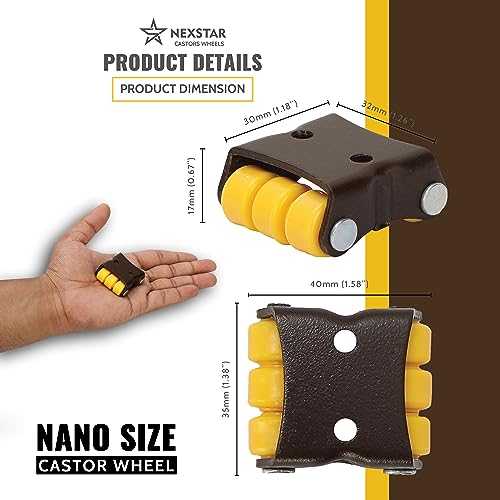NexStar Wheels for Furniture/6-Wheels Mini Small Moving Caster Wheel 4 Pieces in 1 Box 150kg Load Capicity (Yellow) - Image 4