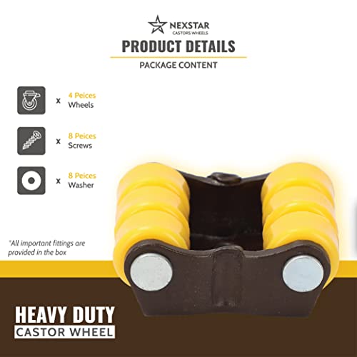 NexStar Wheels for Furniture/6-Wheels Mini Small Moving Caster Wheel 4 Pieces in 1 Box 150kg Load Capicity (Yellow) - Image 3