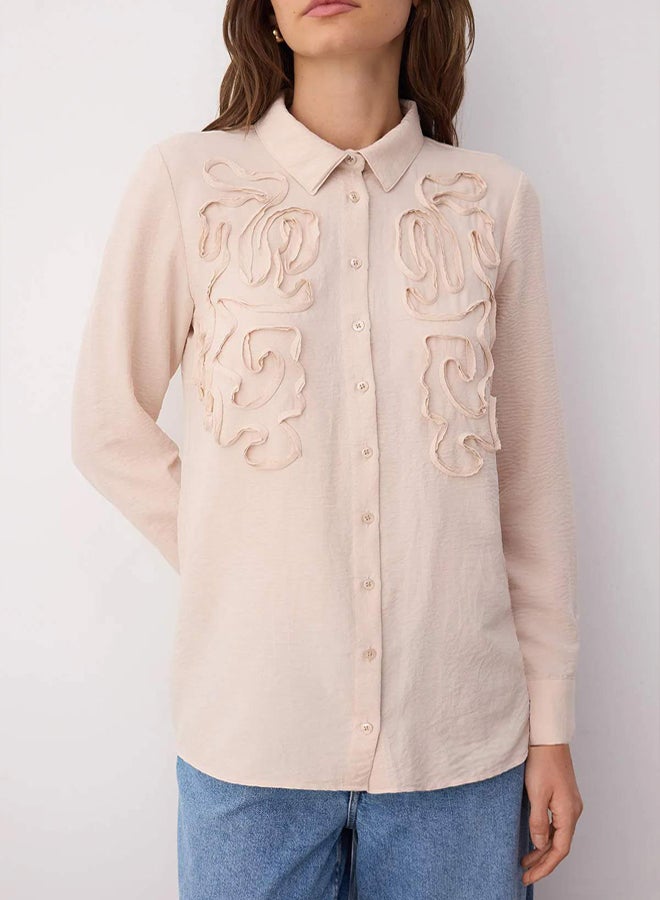 trendyol Powder Regular Aerobin Plain Woven Ruffle Embroidery Detailed Hijab Shirt on the Chest - Image 3