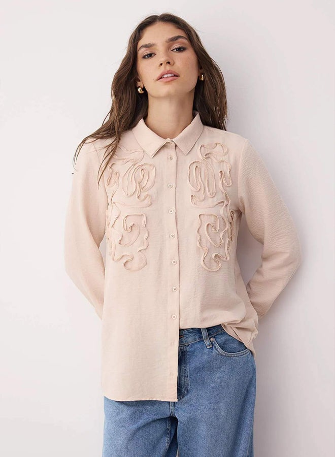 trendyol Powder Regular Aerobin Plain Woven Ruffle Embroidery Detailed Hijab Shirt on the Chest - Image 2