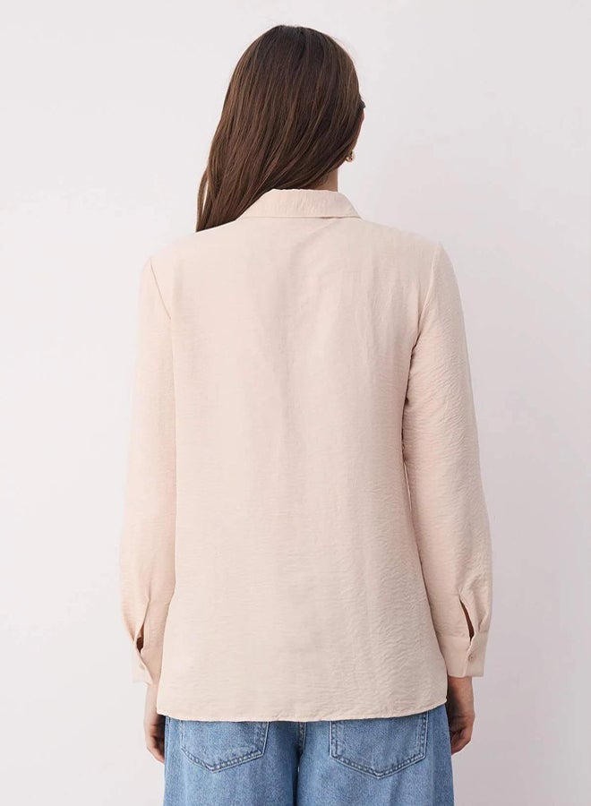 trendyol Powder Regular Aerobin Plain Woven Ruffle Embroidery Detailed Hijab Shirt on the Chest - Image 4