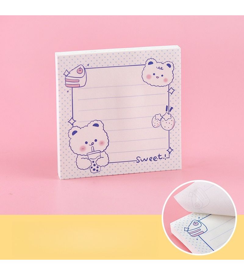 Strawberry Cute White Bear Sticky Notes 3pcs High Value Journaling Memo Pads Reusable Student Office Message Notes Back to School Season Small Gift - Image 1
