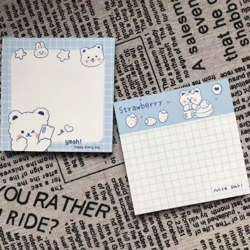 Strawberry Cute White Bear Sticky Notes 3pcs High Value Journaling Memo Pads Reusable Student Office Message Notes Back to School Season Small Gift - Image 2